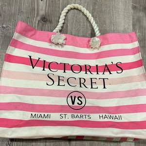 Victoria’s Secret Pink & White Striped Canvas Tote Bag